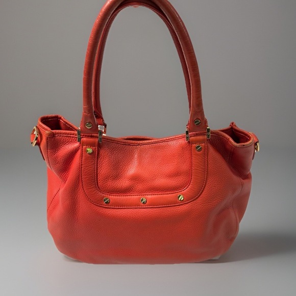 Tory Burch Amanda Red/Orange Pebble Leather Logo Hobo Shoulder Bag No Strap - Picture 2 of 16